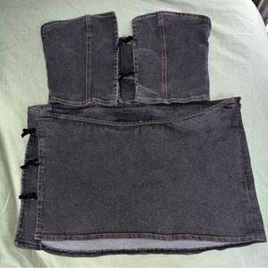 New pink outfit gray wash corset top size L and a mini skirt  size M [F-39]